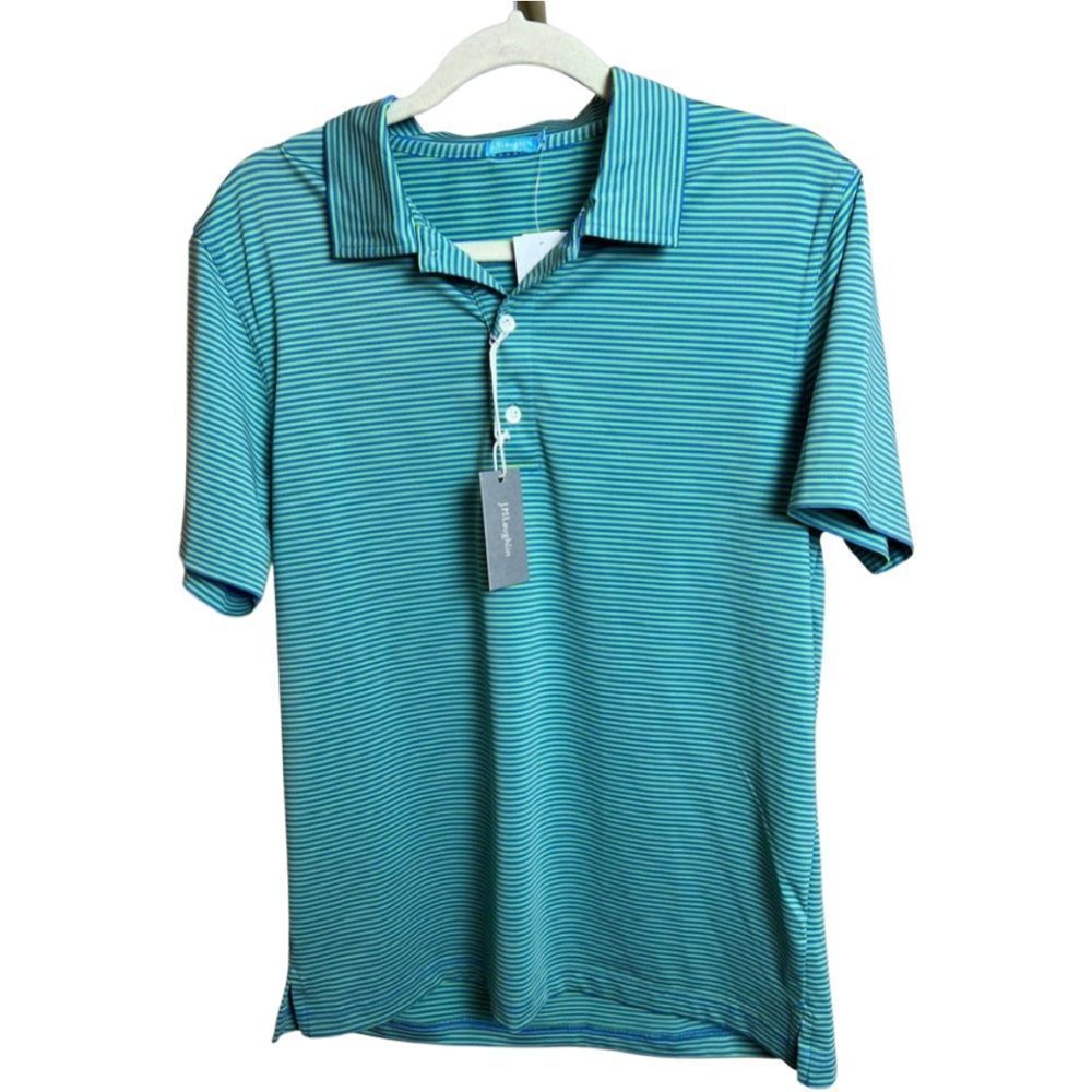 J. McLaughlin Blue and Green Striped Polo Shirt